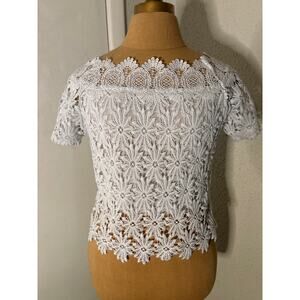 Handmade Vintage White Floral Lace Shirt XS Cottagecore Fairycore Tomatogirl